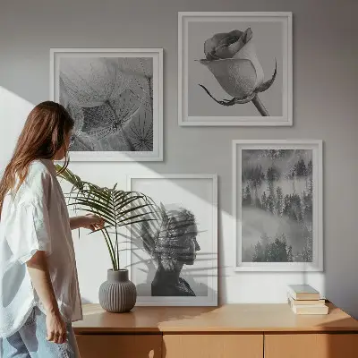 Moderní sada obrazů portrét ženy v lesní mlze