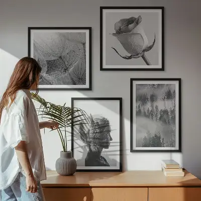 Moderní sada obrazů portrét ženy v lesní mlze
