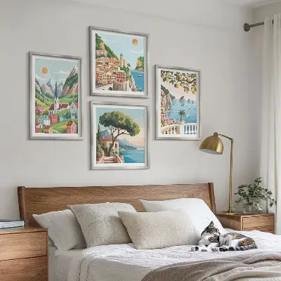 Sada moderních obrazů mořská krajina s citrusy