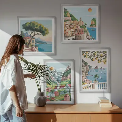 Sada moderních obrazů mořská krajina s citrusy