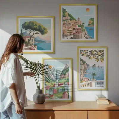 Sada moderních obrazů mořská krajina s citrusy