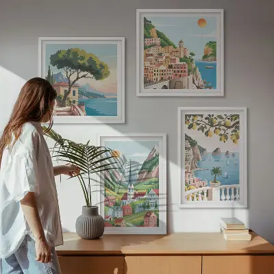 Sada moderních obrazů mořská krajina s citrusy