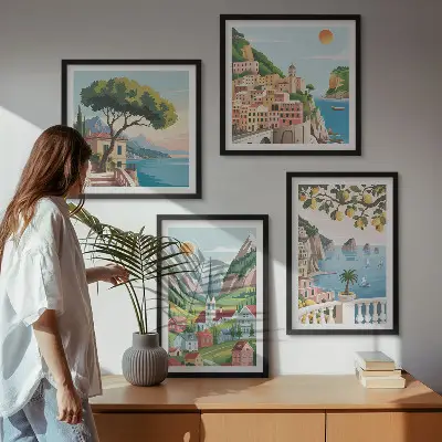 Sada moderních obrazů mořská krajina s citrusy