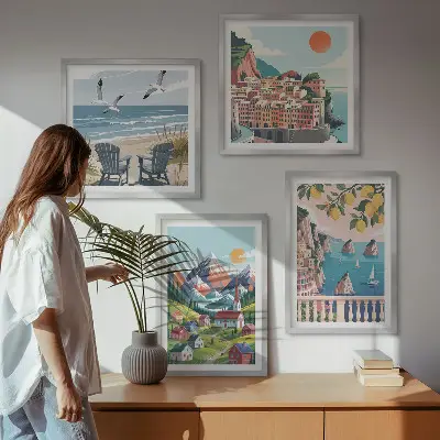 Sada obrazů Moderní hory a města barevné provedení