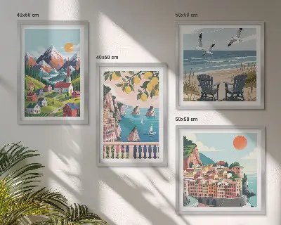 Sada obrazů Moderní hory a města barevné provedení