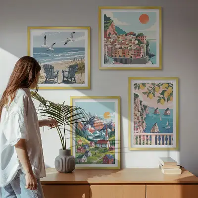 Sada obrazů Moderní hory a města barevné provedení