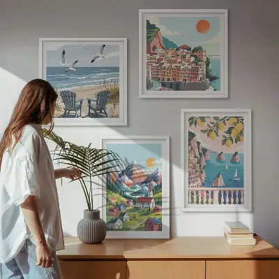 Sada obrazů Moderní hory a města barevné provedení