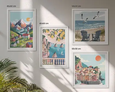 Sada obrazů Moderní hory a města barevné provedení
