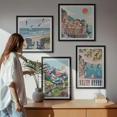 Sada obrazů Moderní hory a města barevné provedení