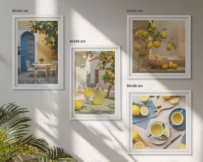 Dekorativní sada obrazů citrony, limonáda a modré dveře