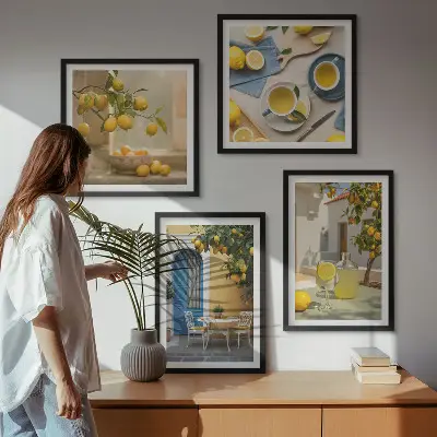 Dekorativní sada obrazů citrony, limonáda a modré dveře