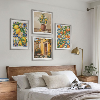 Moderní sada obrazů Vzory citronovo-oranžových květů