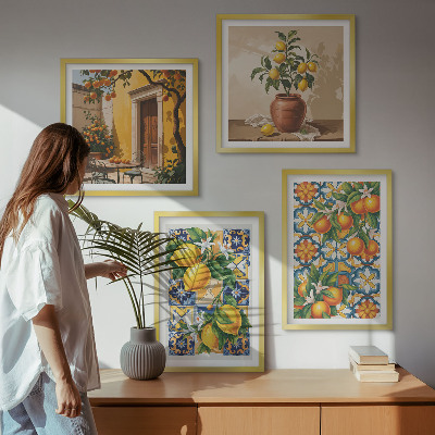 Moderní sada obrazů Vzory citronovo-oranžových květů