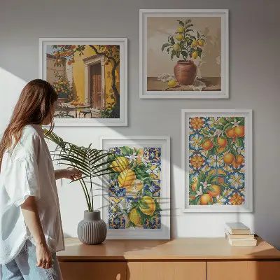 Moderní sada obrazů s motivem citronovo-oranžových květů