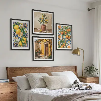 Moderní sada obrazů s motivem citronovo-oranžových květů