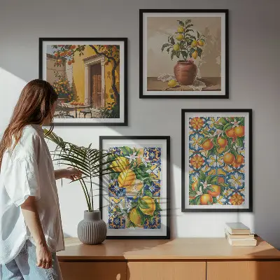 Moderní sada obrazů s motivem citronovo-oranžových květů