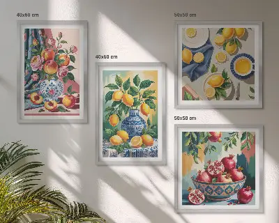 Květiny a ovoce ve vázách moderní sada obrazů