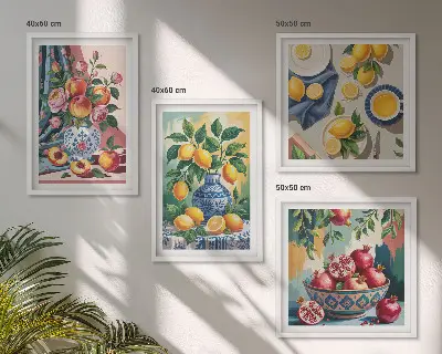 Květiny a ovoce ve vázách moderní sada obrazů