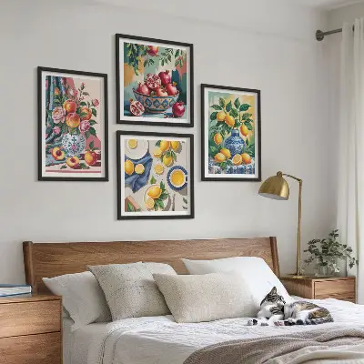 Květiny a ovoce ve vázách moderní sada obrazů