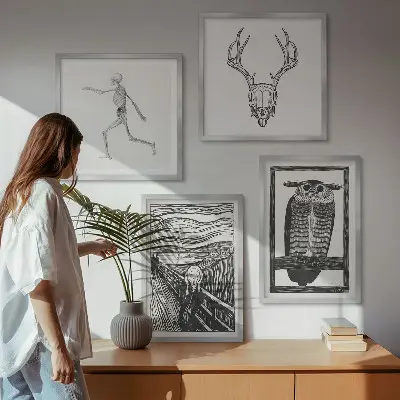 Sada obrazů moderní inspirace lebka se sovou
