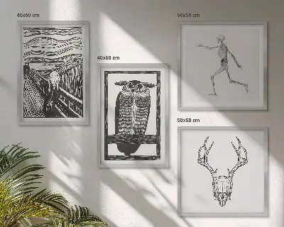 Sada obrazů moderní inspirace lebka se sovou