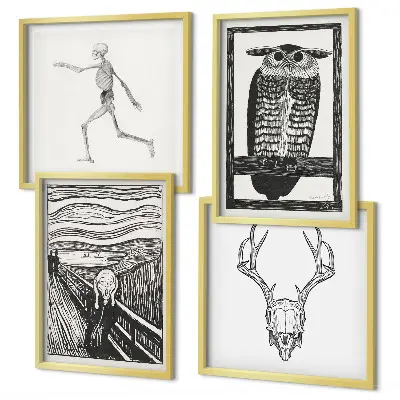 Sada obrazů moderní inspirace lebka se sovou