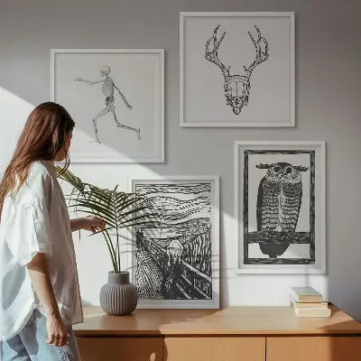 Sada obrazů moderní inspirace lebka se sovou