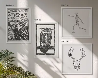 Sada obrazů moderní inspirace lebka se sovou