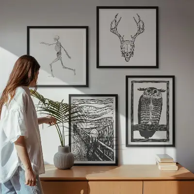 Sada obrazů moderní inspirace lebka se sovou