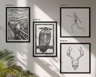 Sada obrazů moderní inspirace lebka se sovou