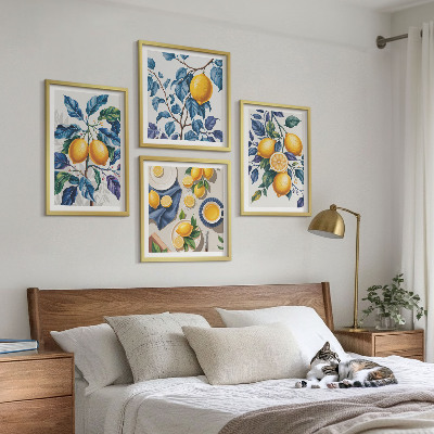 Moderní sada obrazů Citronové větve modré listy