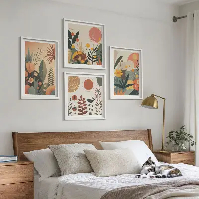 Moderní sada obrazů s rostlinnými motivy v boho stylu