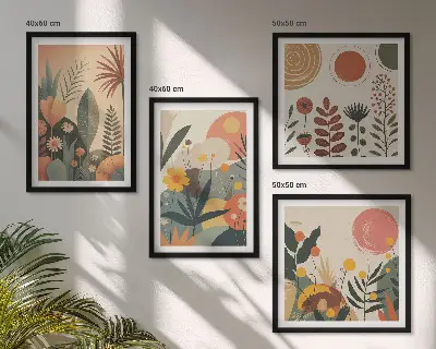 Moderní sada obrazů s rostlinnými motivy v boho stylu