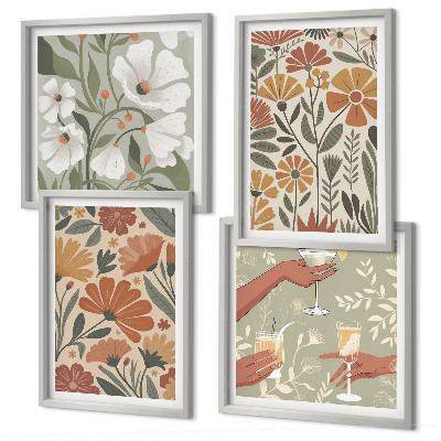 Dekorativní sada obrazů Květinové vzory oranžovozelené