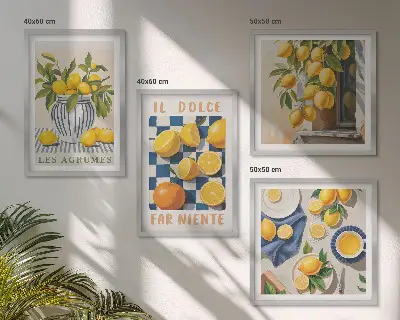 Dekorativní sada obrazů retro žluté citrusové plody
