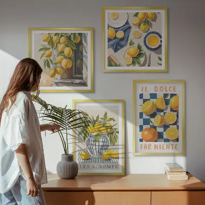 Dekorativní sada obrazů retro žluté citrusové plody