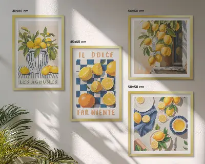 Dekorativní sada obrazů retro žluté citrusové plody