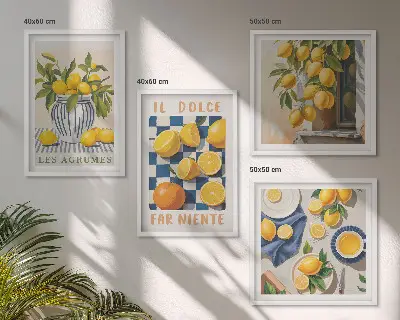Dekorativní sada obrazů retro žluté citrusové plody
