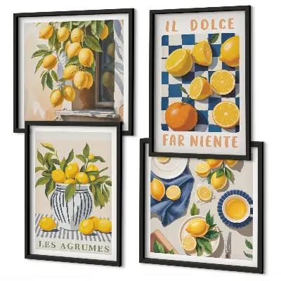 Dekorativní sada obrazů retro žluté citrusové plody