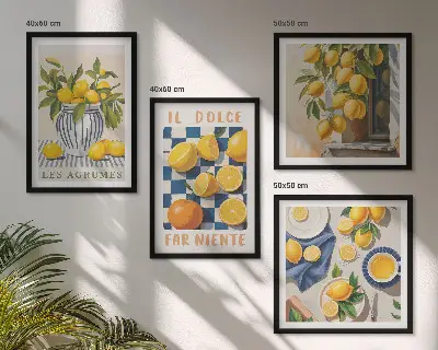 Dekorativní sada obrazů retro žluté citrusové plody