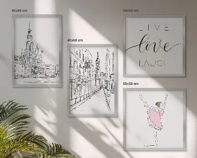 Dekorativní sada obrazů stylová grafika s motivem baleríny a architektury