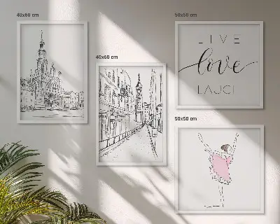 Dekorativní sada obrazů stylová grafika s motivem baleríny a architektury