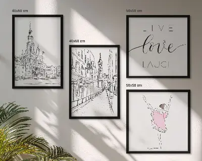 Dekorativní sada obrazů stylová grafika s motivem baleríny a architektury