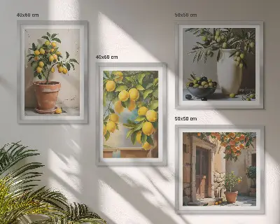 Moderní sada obrazů citroníky v květináčích