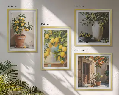 Moderní sada obrazů citroníky v květináčích