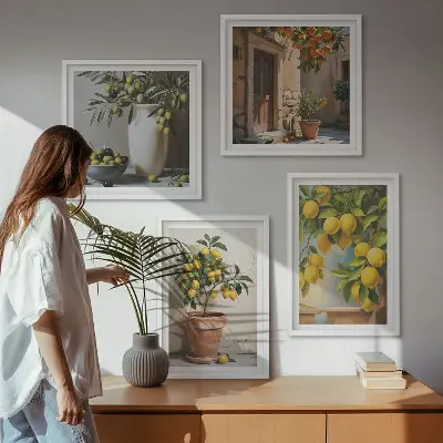 Moderní sada obrazů citroníky v květináčích