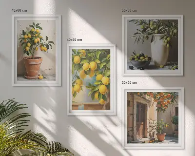 Moderní sada obrazů citroníky v květináčích