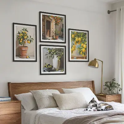 Moderní sada obrazů citroníky v květináčích