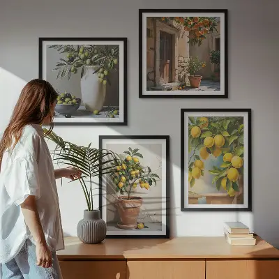 Moderní sada obrazů citroníky v květináčích