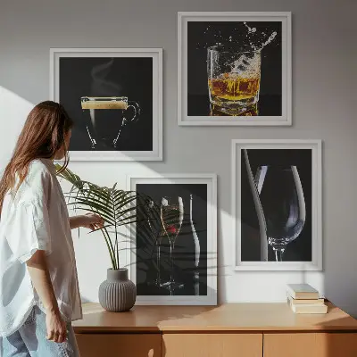 Dekorativní sada obrazů s motivem whisky, vína, šampaňského a kávy
